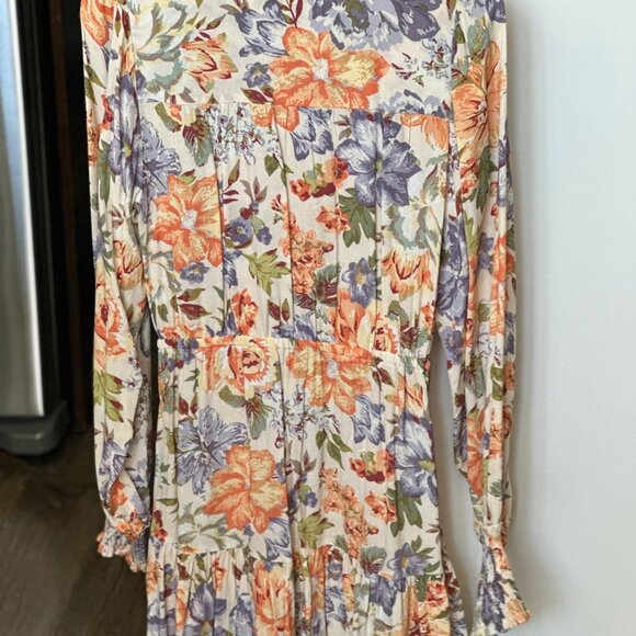 Kivari Aster Floral Orange Long Sleeve Dress, Size: S, Like New - Picture 6 of 6